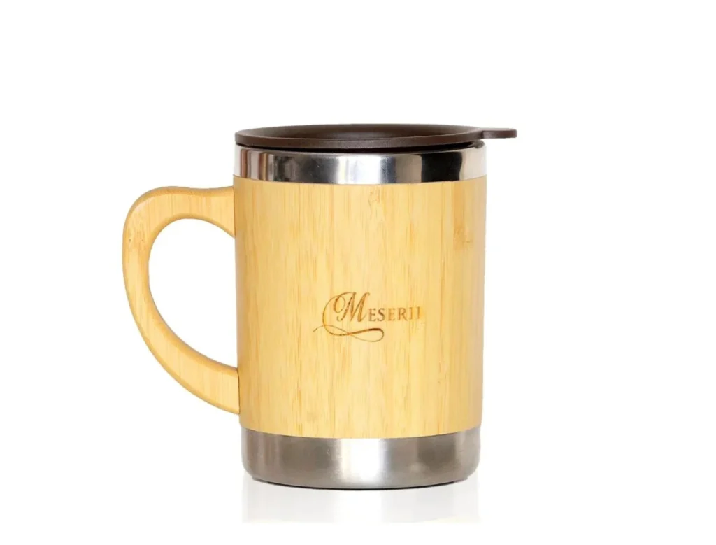 50 Bamboo & Stainless Steel Coffee Travel Mug with Handle and Lid