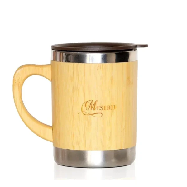50 Bamboo & Stainless Steel Coffee Travel Mug with Handle and Lid